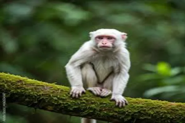 albino monkey standing on a tree